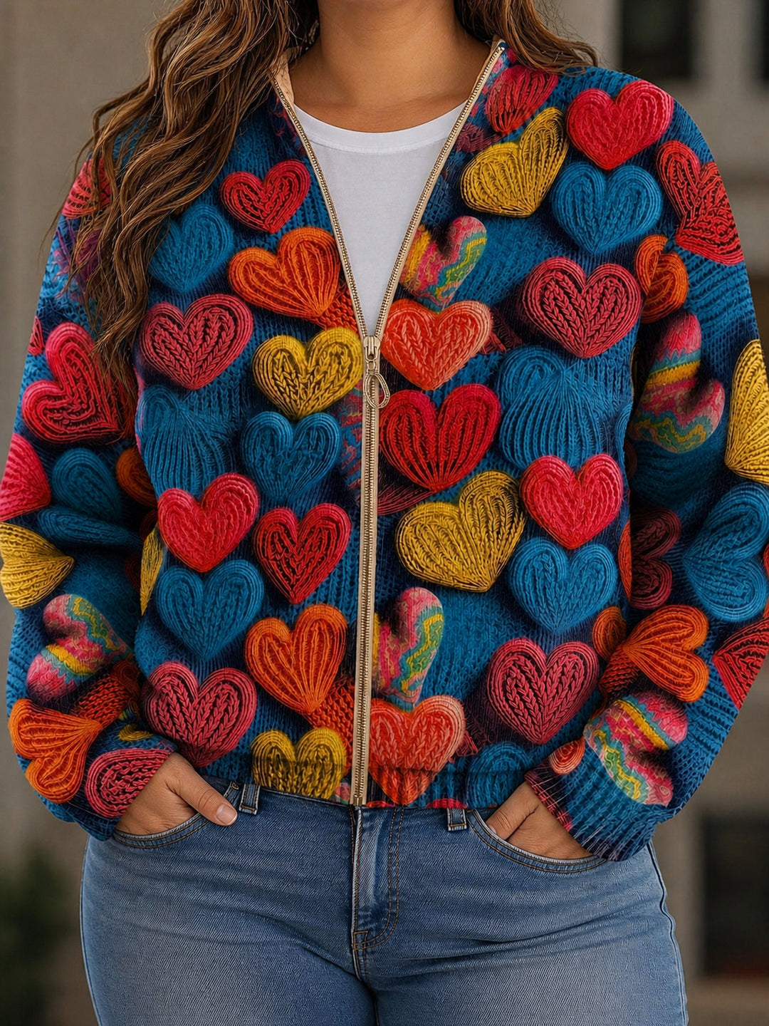 Diane | Multicolour Hearts Zip Cardigan