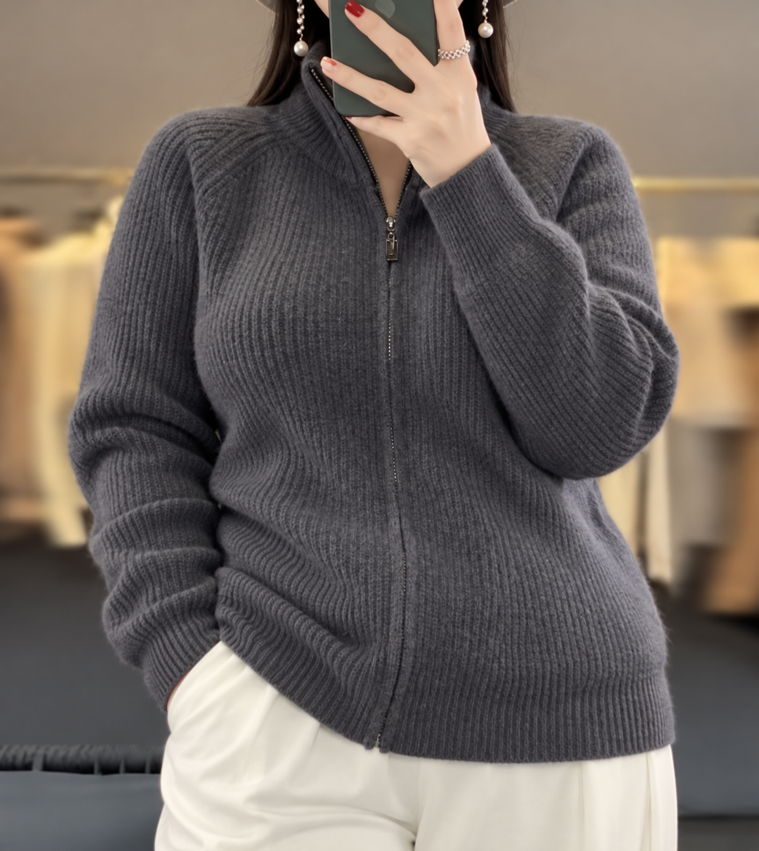 Barbara | Cashmere Zip-Up Cardigan