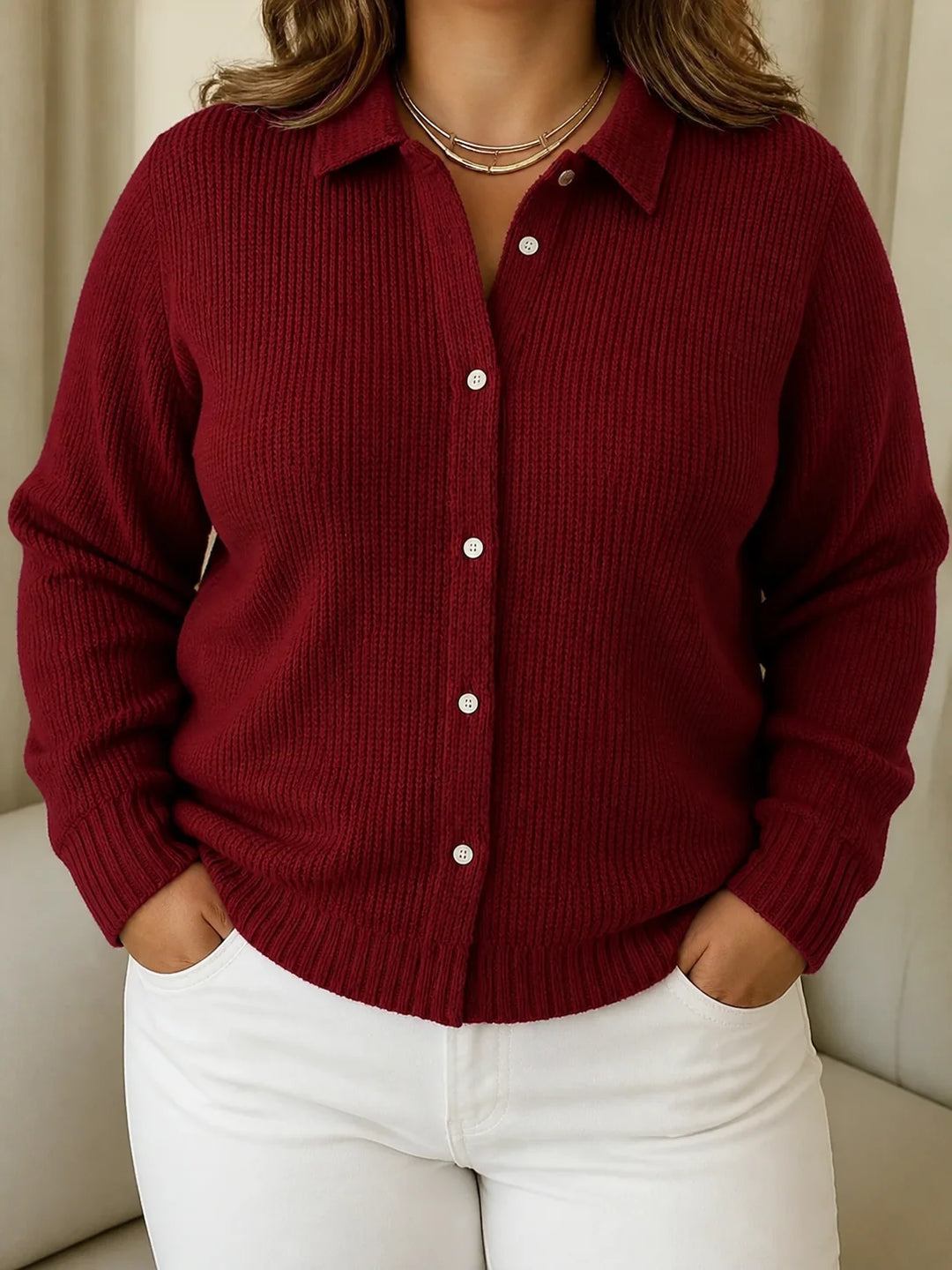 Camille | Textured Knit Button-Up Cardigan