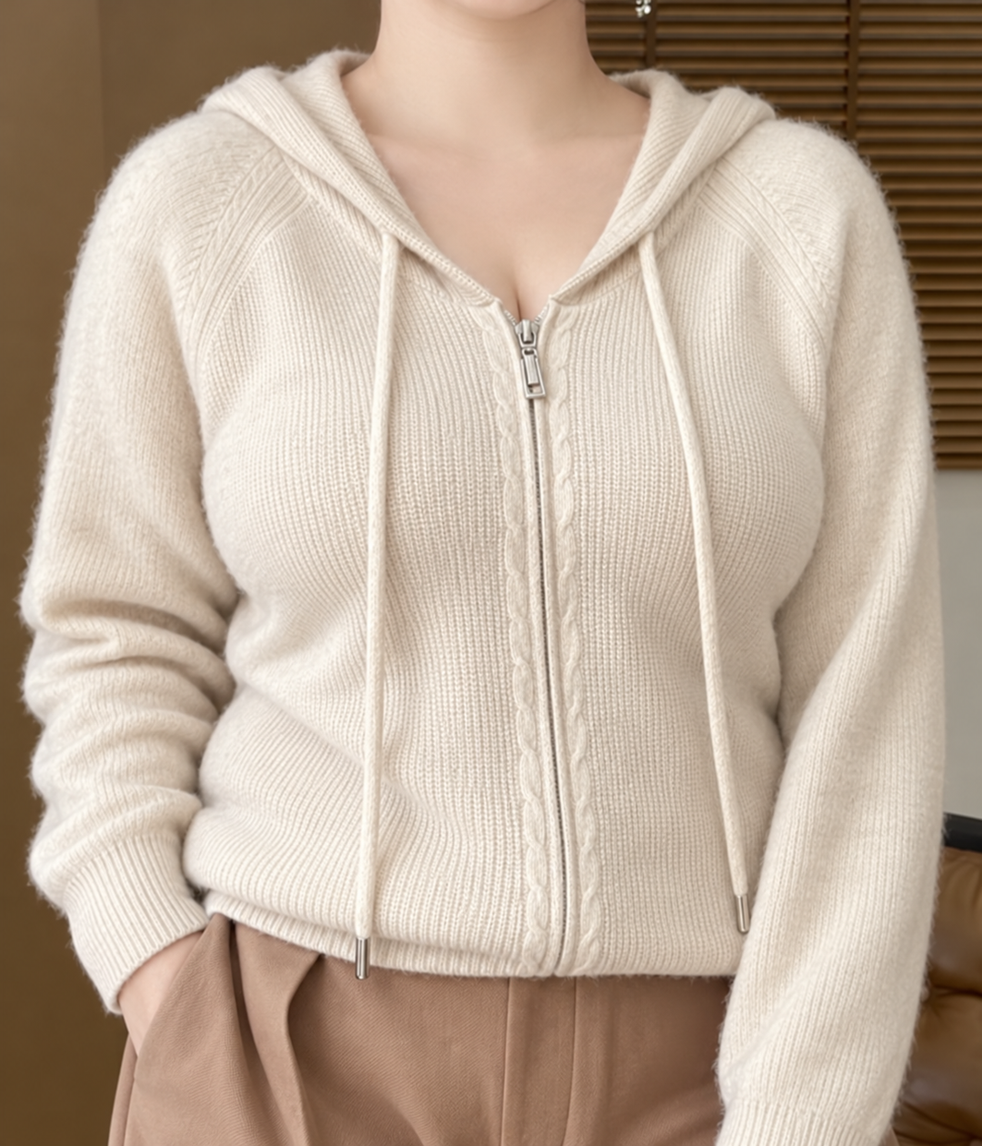 Susan | Cashmere Zip-Up Hooded Cardigan