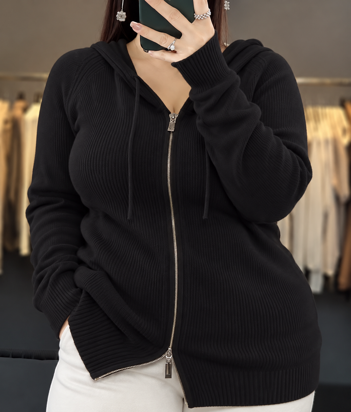 Susan | Cashmere Zip-Up Hooded Cardigan