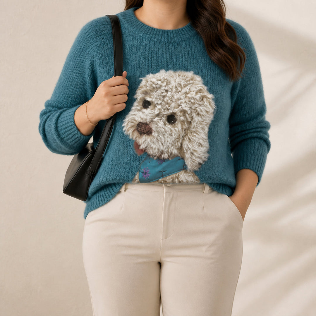 Cotton Sweater Teal with Poodle