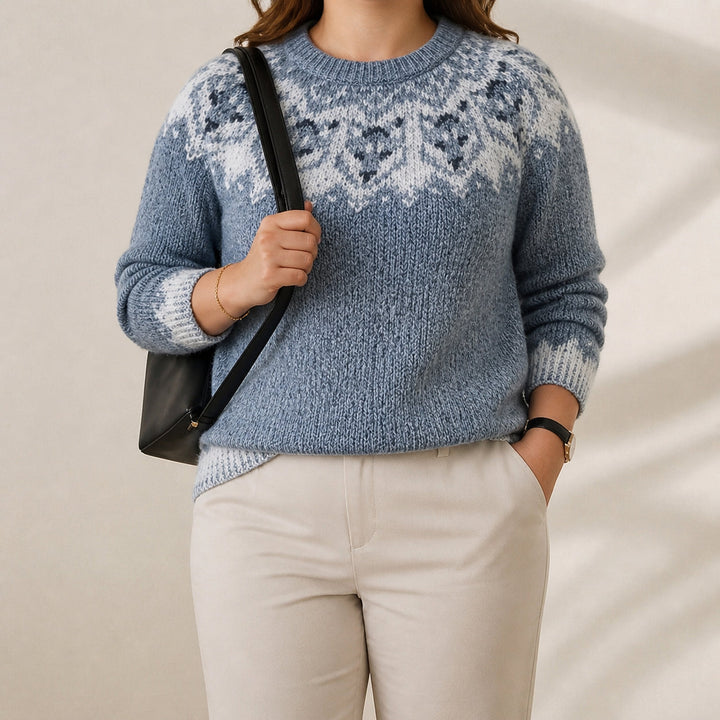 Cotton Sweater Blue with Wolf Pattern