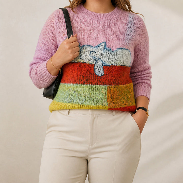 Cotton Sweater Pink with Cat Design
