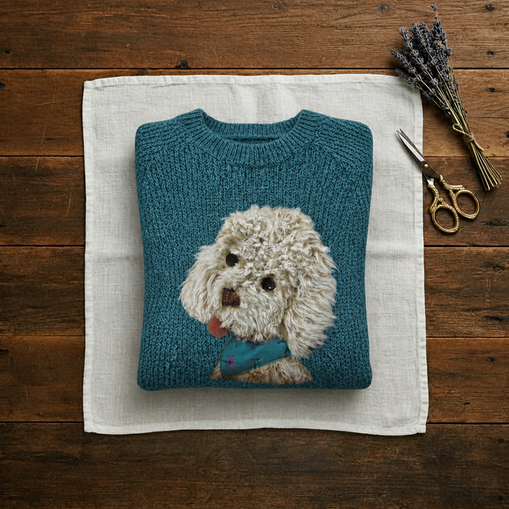 Cotton Sweater Teal with Poodle