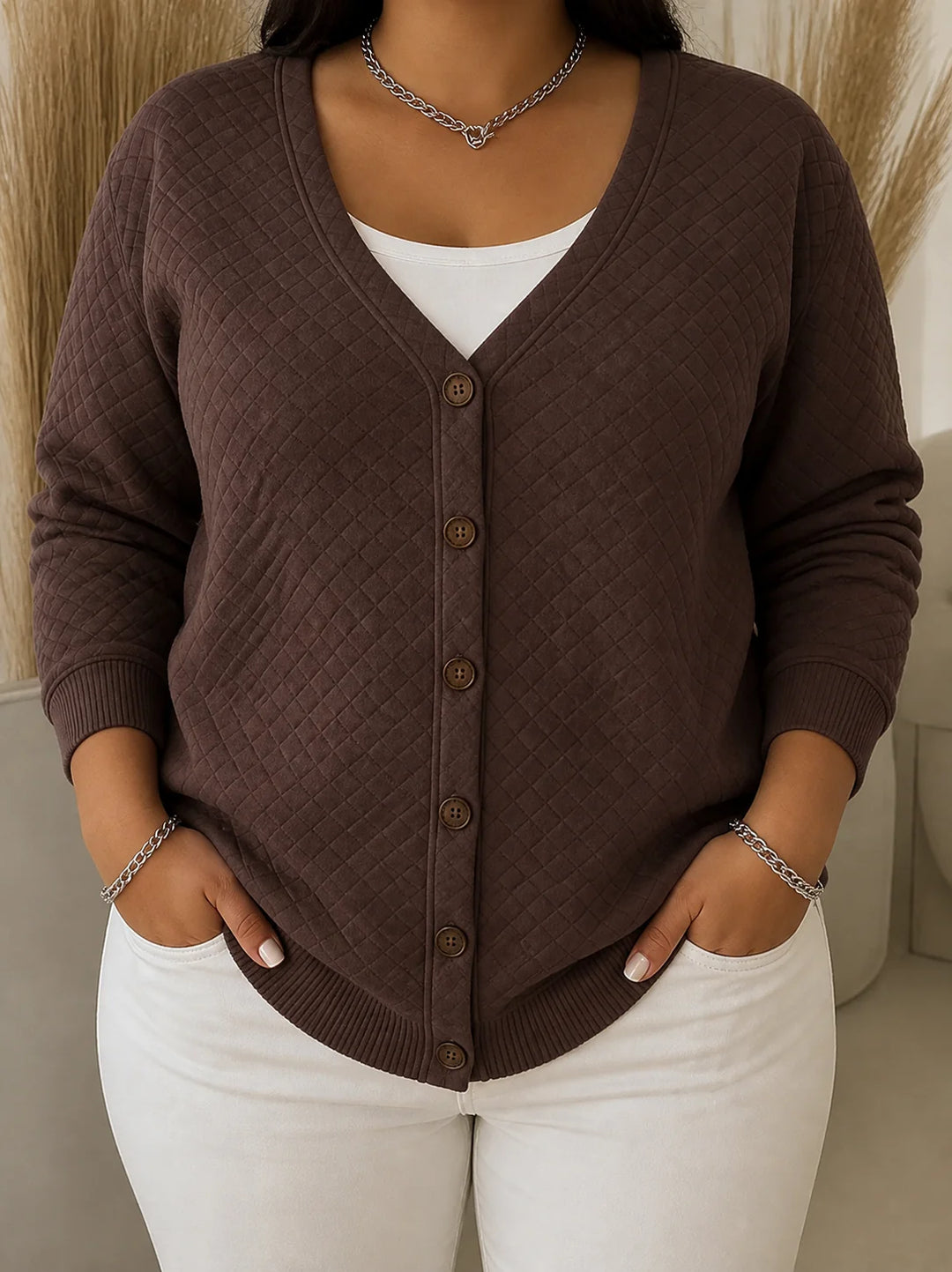 Laverne | Quilted Button-Front Cardigan