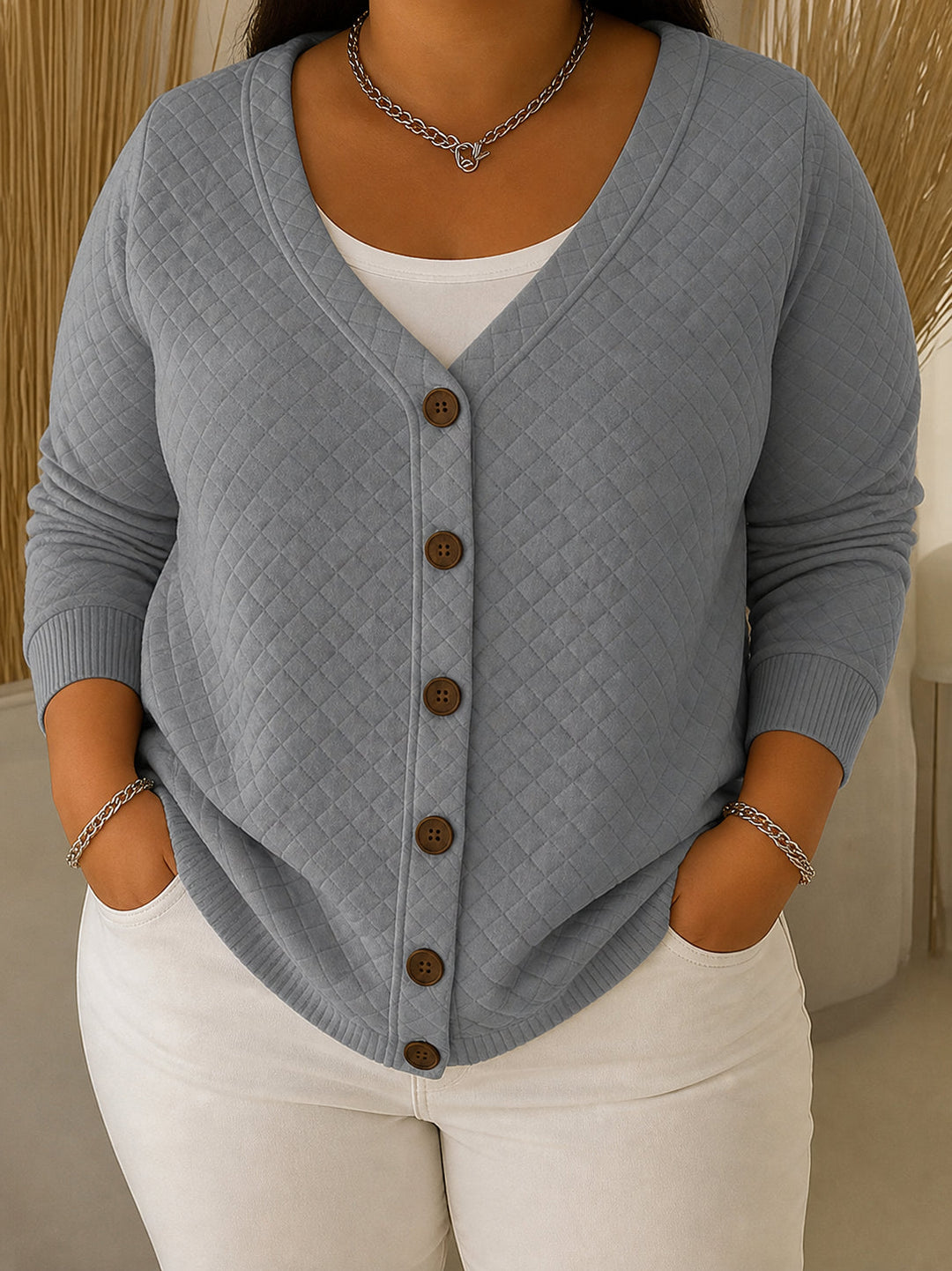 Laverne | Quilted Button-Front Cardigan