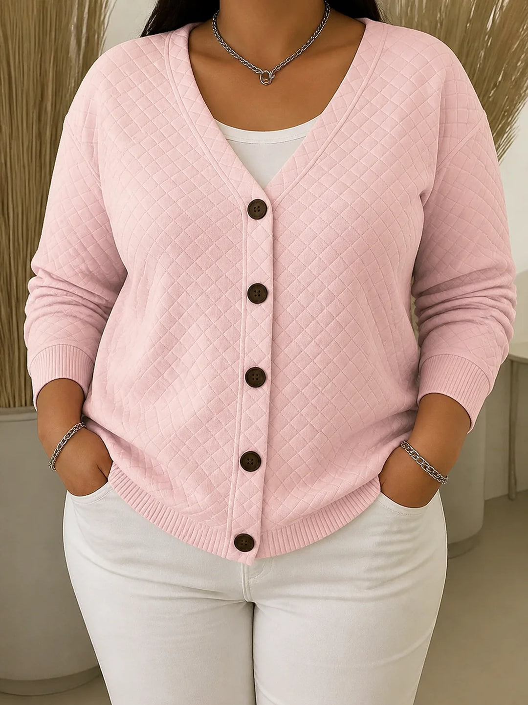Laverne | Quilted Button-Front Cardigan