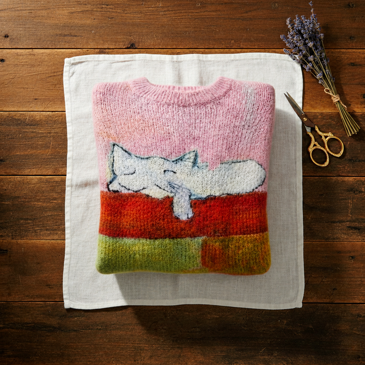 Cotton Sweater Pink with Cat Design