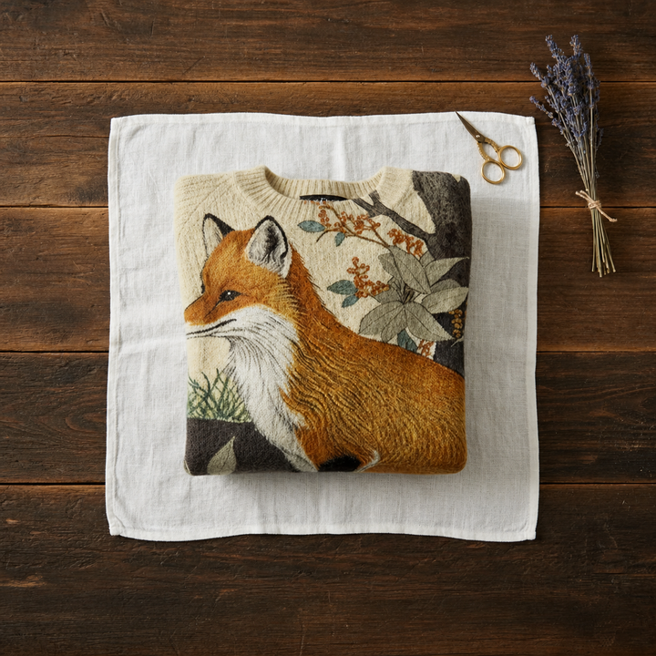 Cotton Sweater Cream with Fox Design