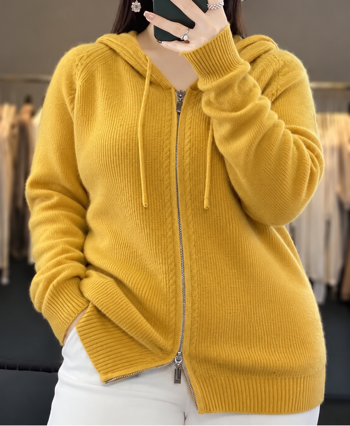 Susan | Cashmere Zip-Up Hooded Cardigan