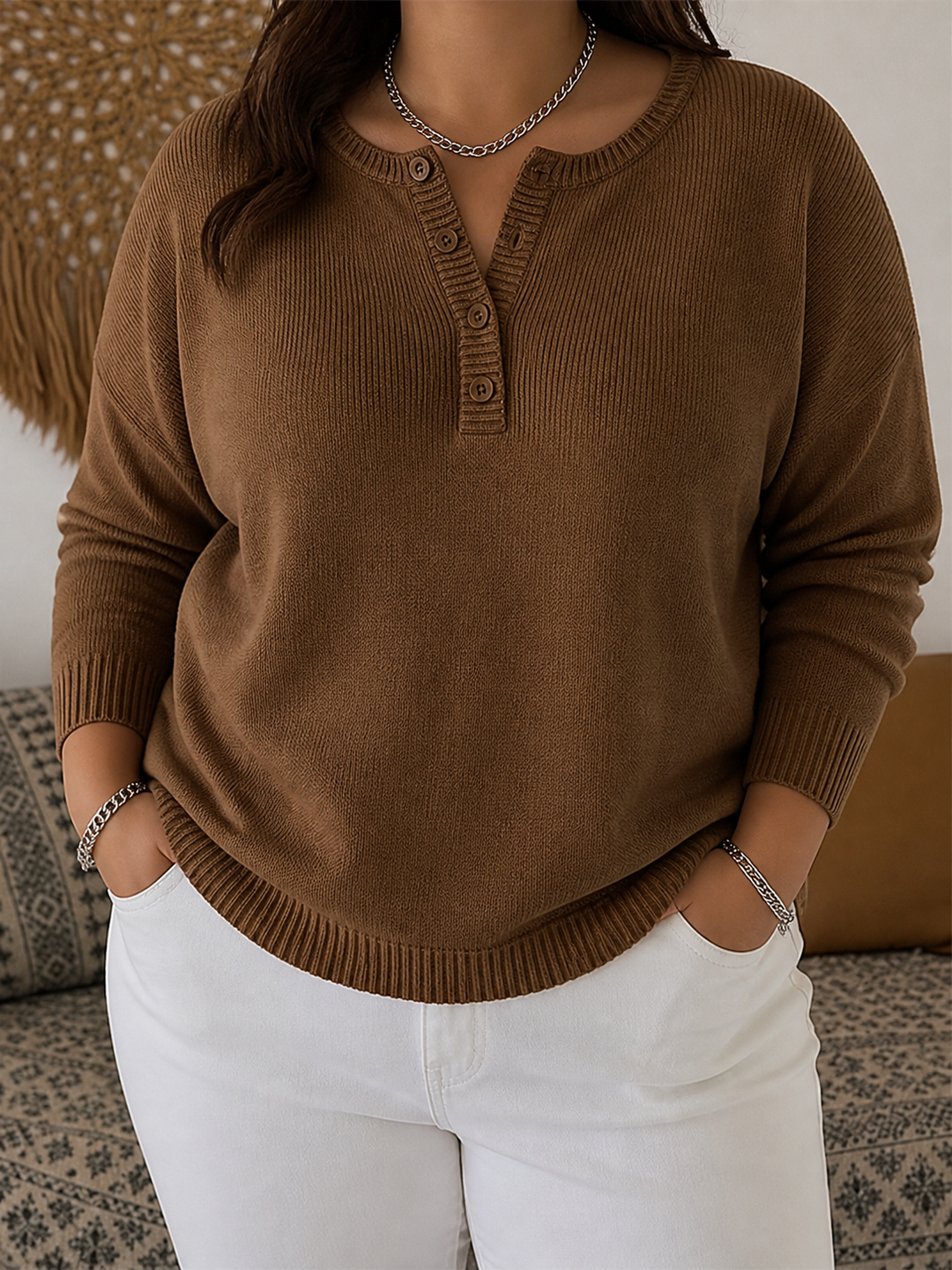 Helena | Henley Button-Up Knit Sweater