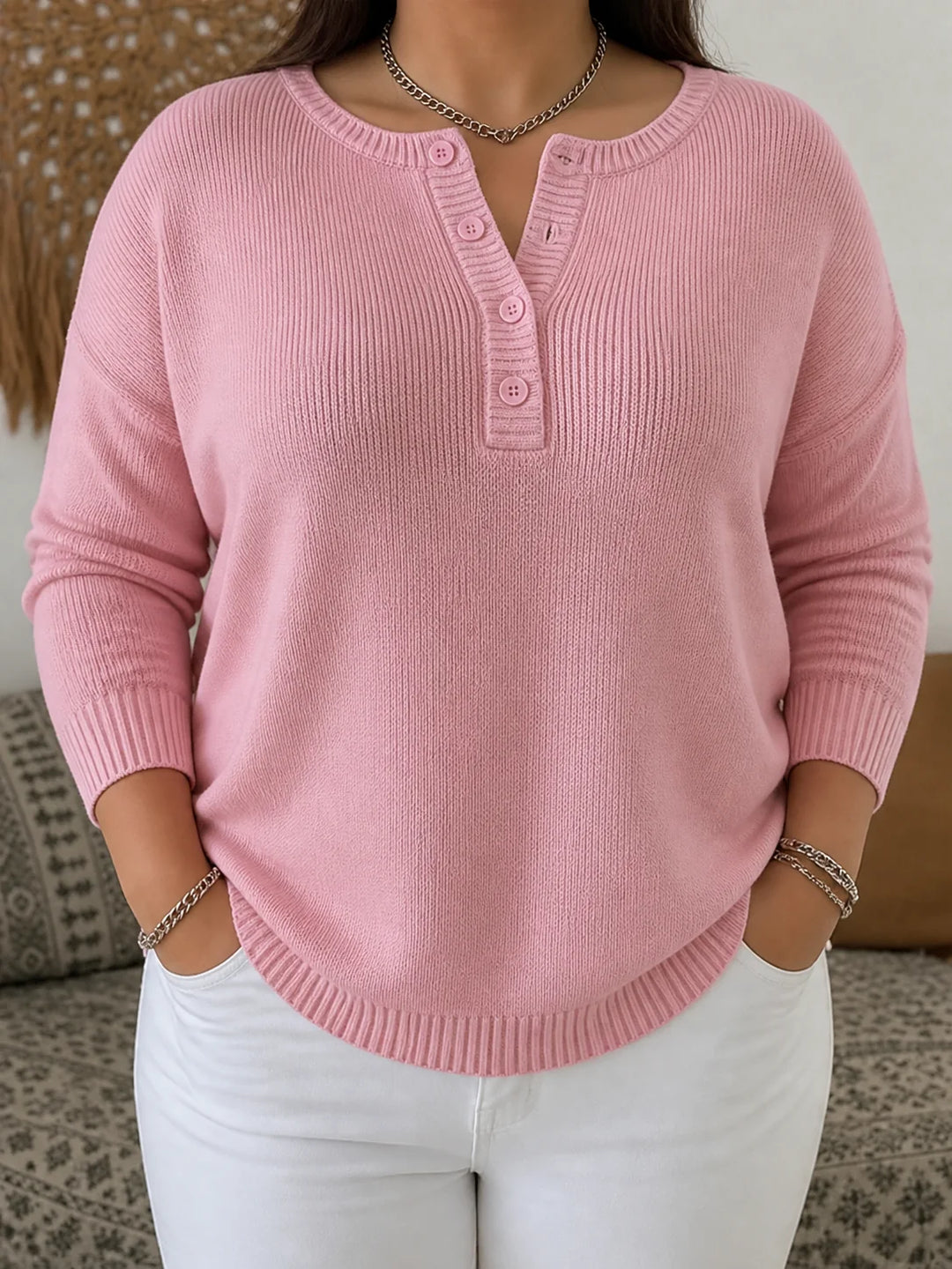 Helena | Henley Button-Up Knit Sweater