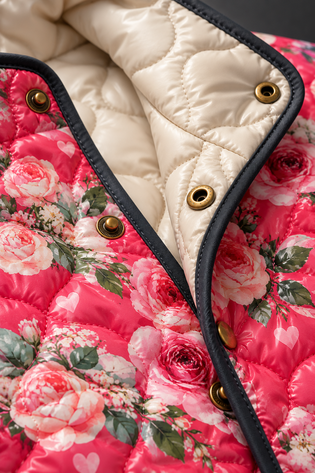 Freya | Charming Pink Floral Print Quilted Jacket