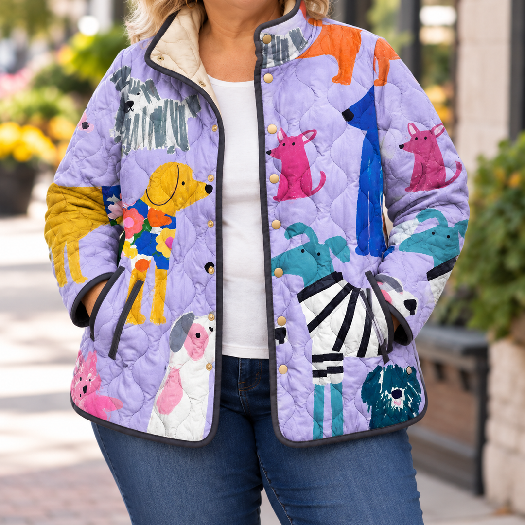 Rhea | Casual Quilted Jacket with Dog Print