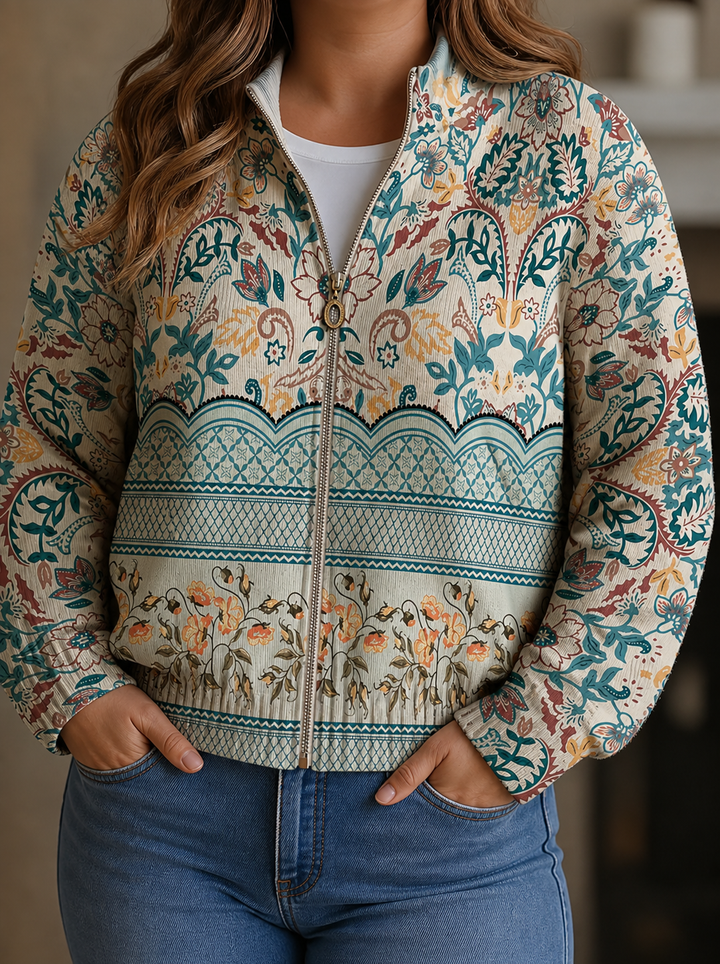 Cynthia | Botanical Print Zip Cardigan