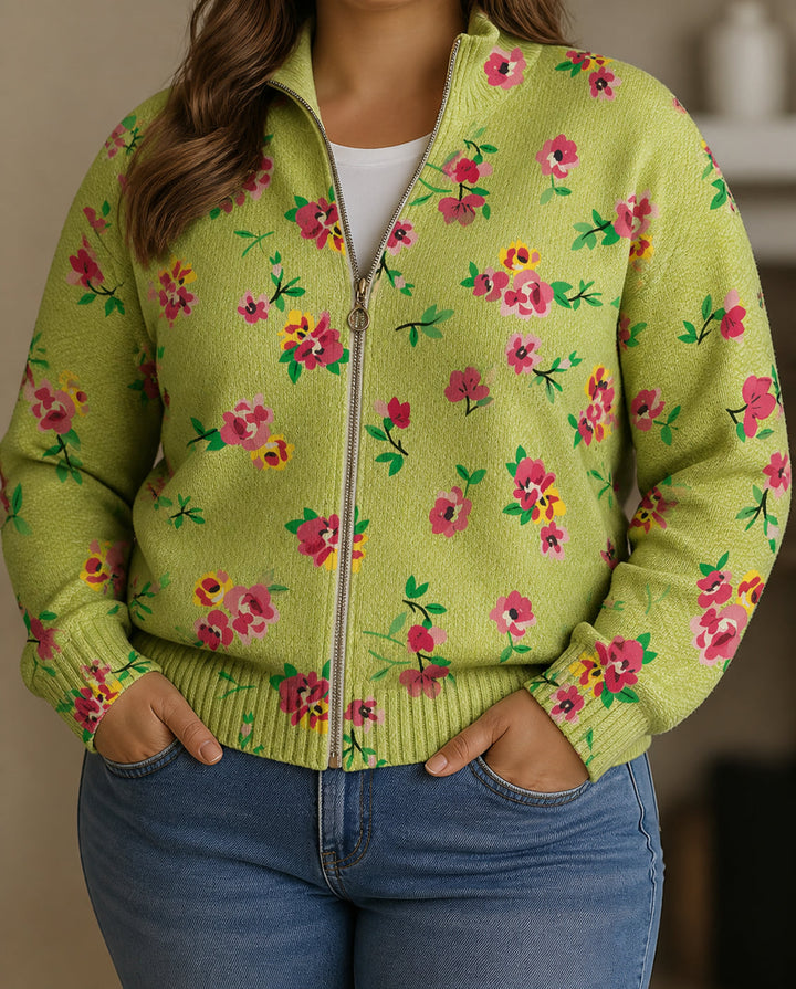 Susan | Pink Floral Lime Zip Cardigan
