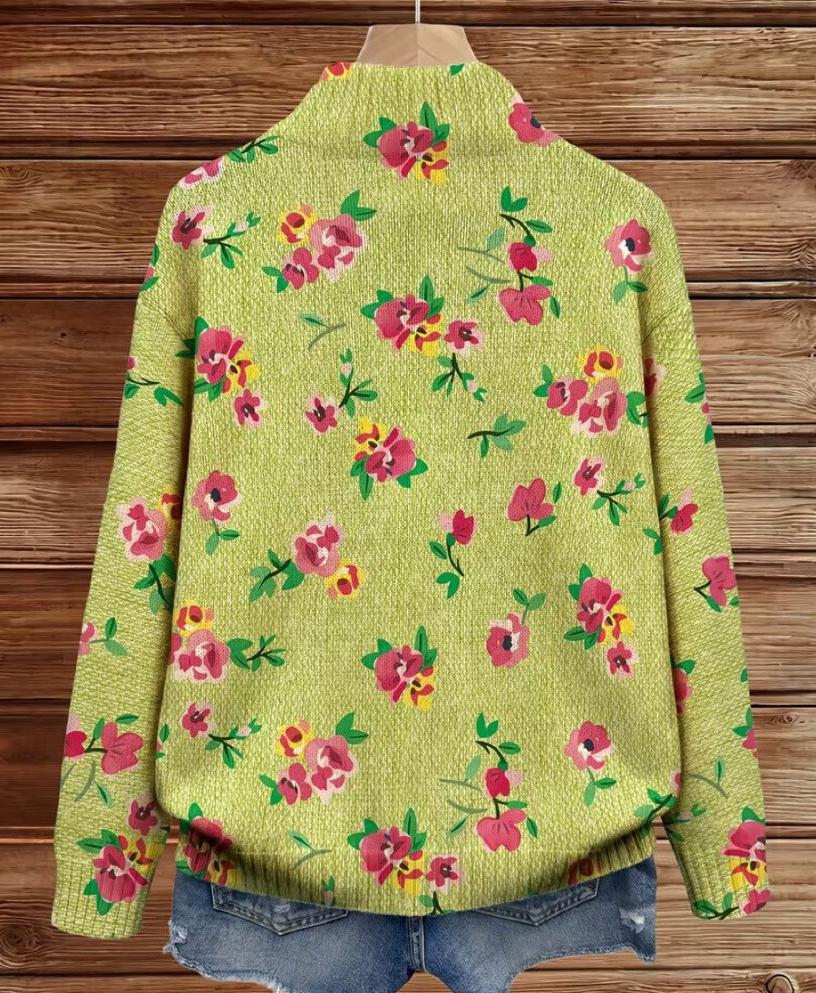 Susan | Pink Floral Lime Zip Cardigan