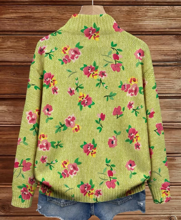 Susan | Pink Floral Lime Zip Cardigan