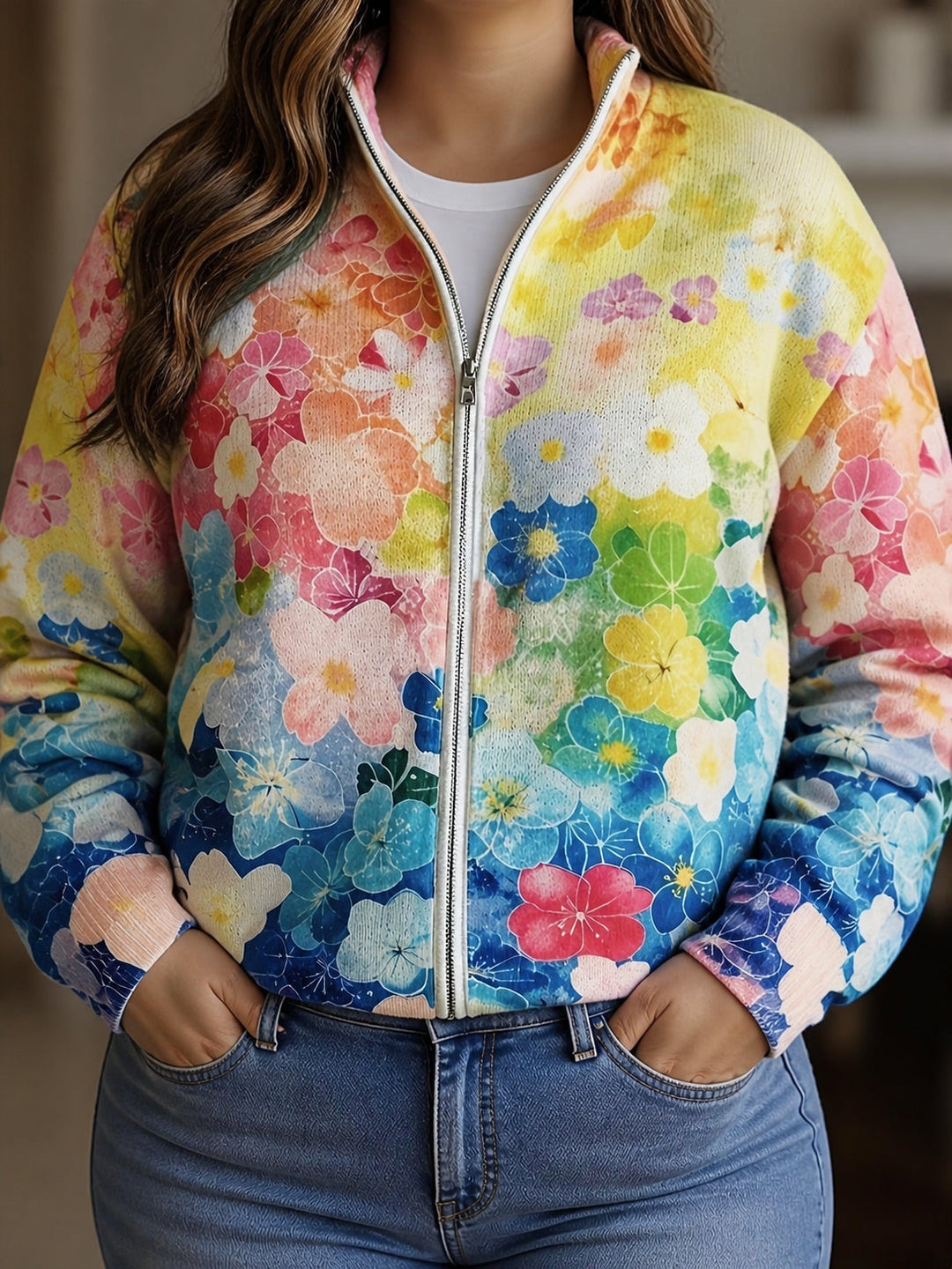 Margaret | Watercolour Floral Zip Cardigan
