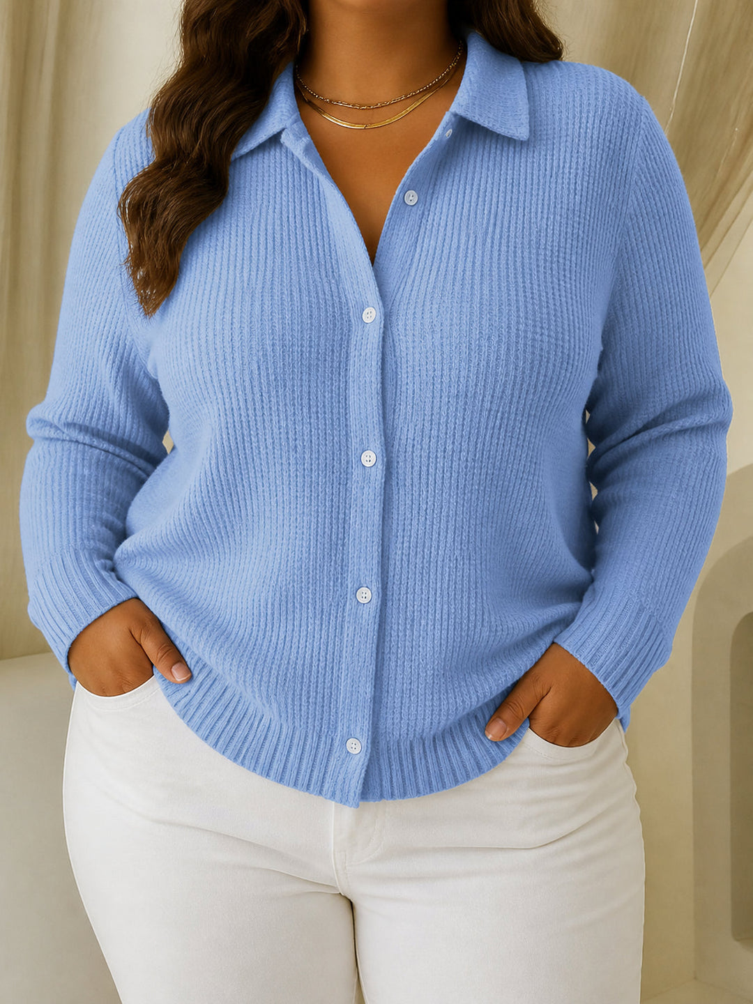 Camille | Textured Knit Button-Up Cardigan
