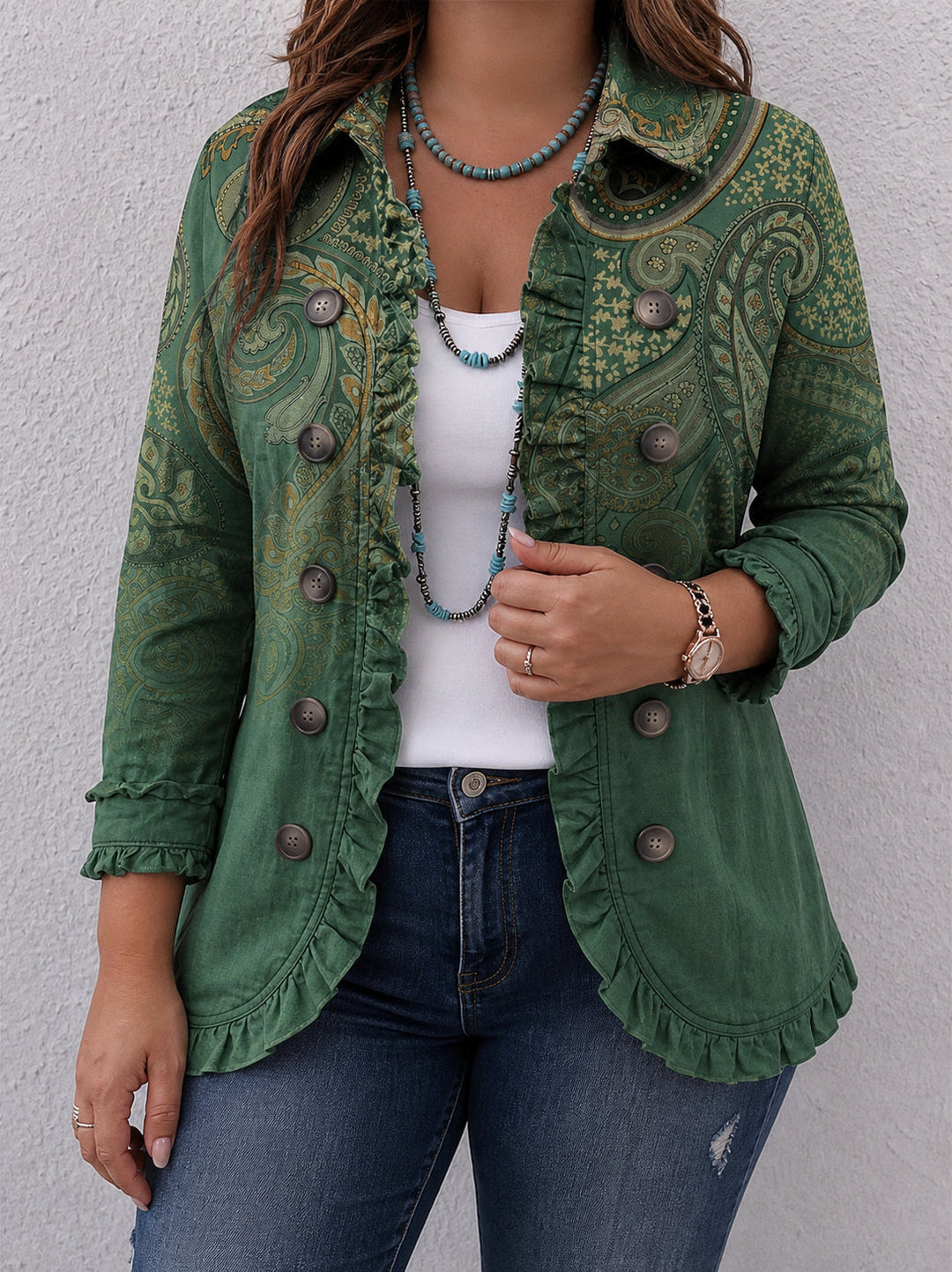 Jemara | Bohemian Paisley Print Ruffled Jacket