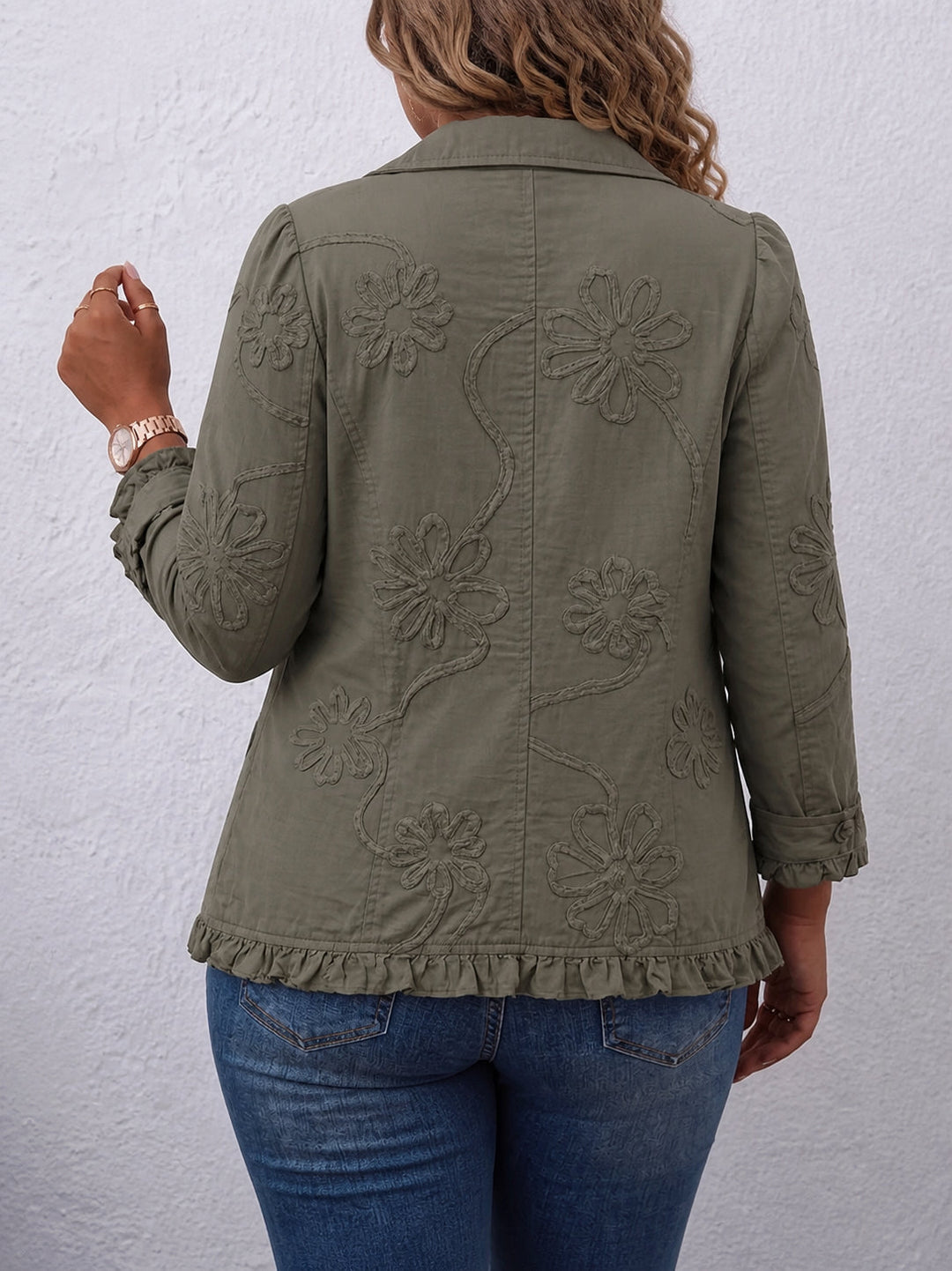 Kamberly | Boho-Chic Floral Embroidered Utility Ruffled Trim Jacket