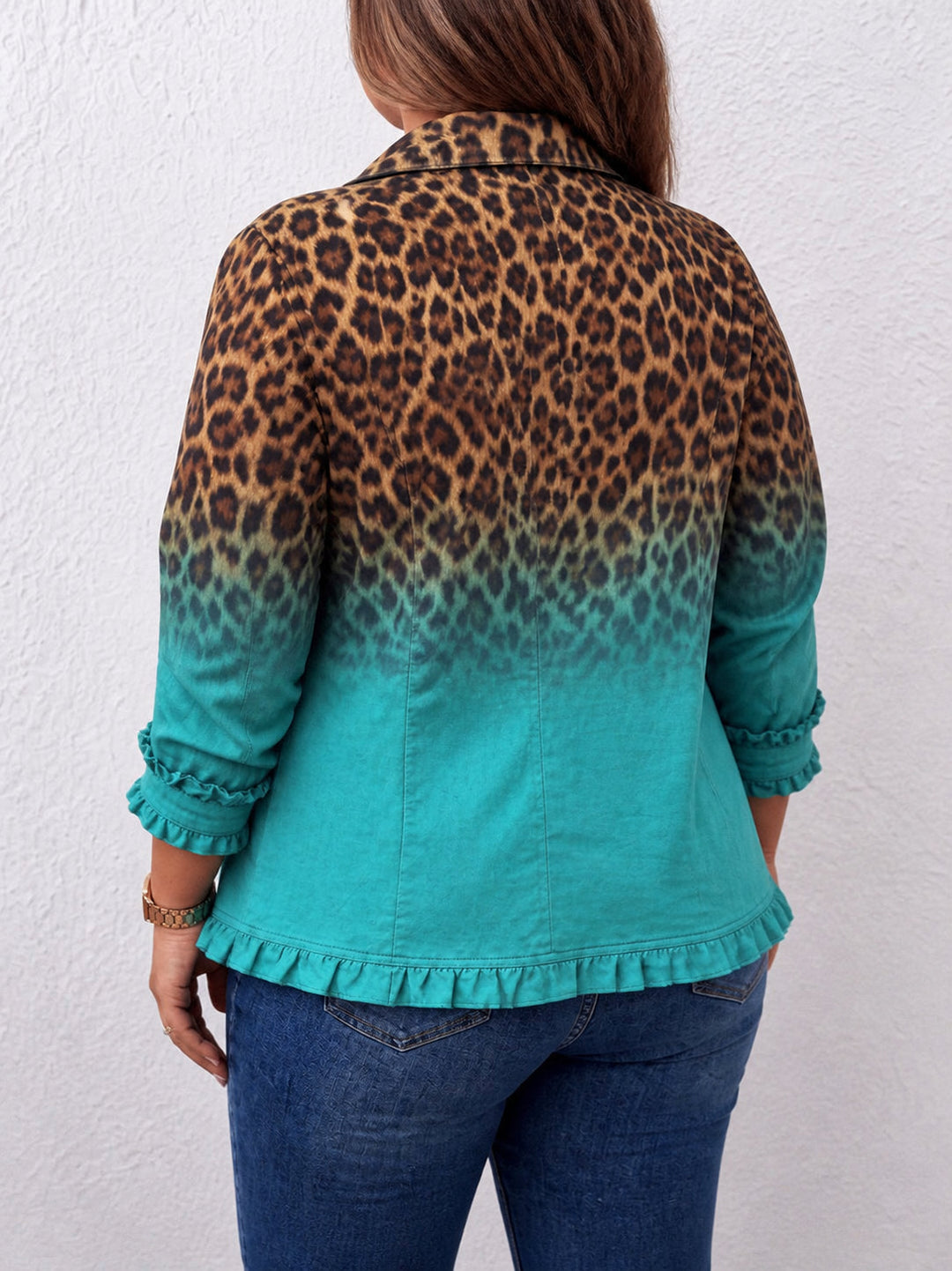 Elspeth | Leopard Ombre Ruffle Blazer Jacket