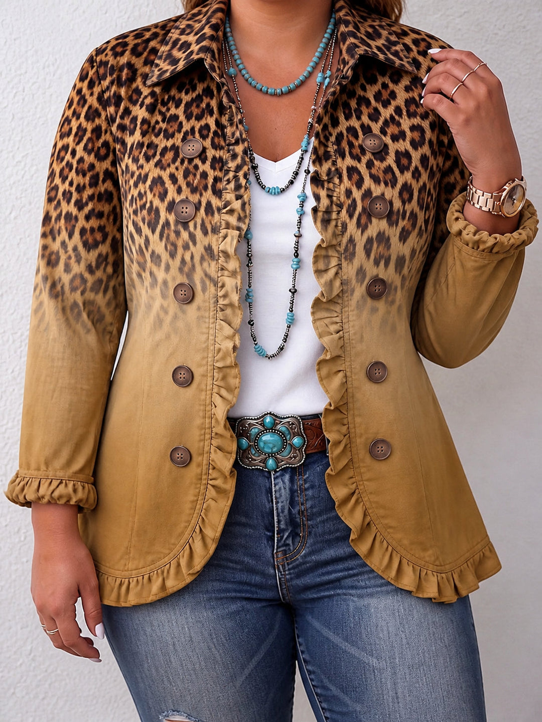 Elspeth | Leopard Ombre Ruffle Blazer Jacket