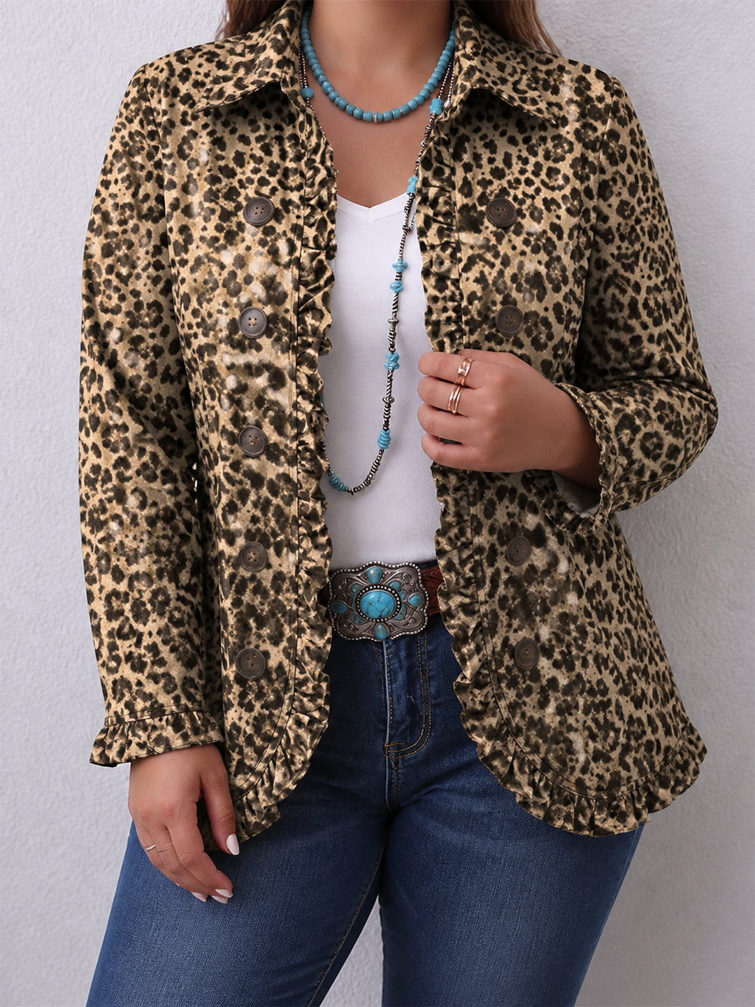 Navara | Leopard Print Ruffled Jacket