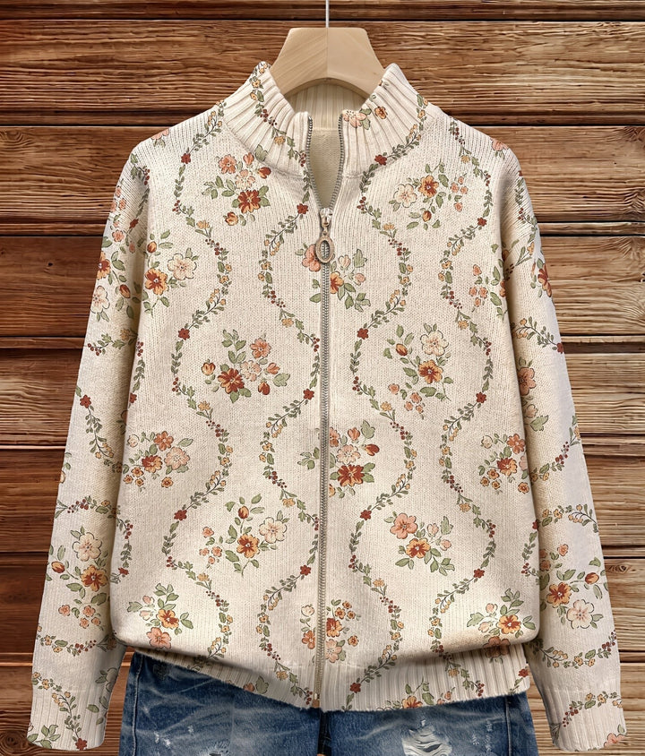 Janet | Romantic Floral Zip Cardigan